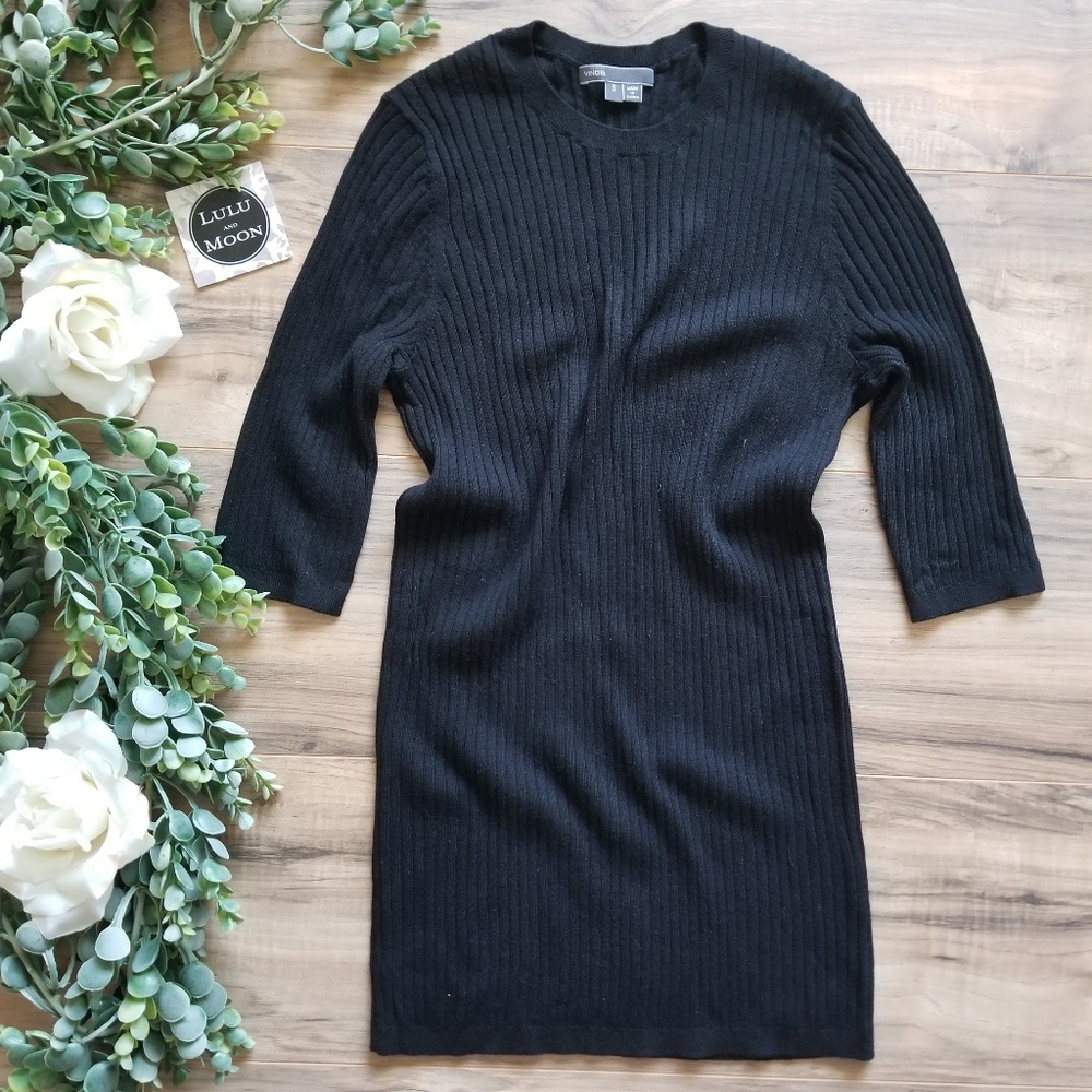 Vince black 3/4 sleeve fitted sweater size S